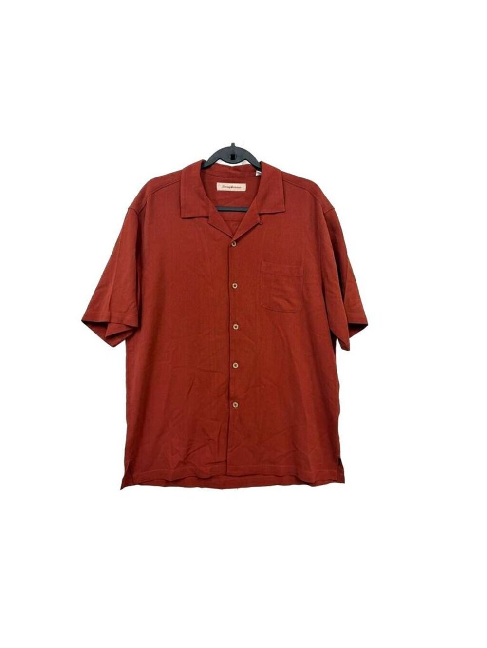 Tommy Bahama Mens 100% Silk Camp Shirt Rust Orange Short Sleeve Button Down
